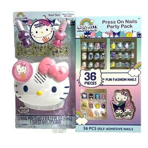 Hello Kitty Nail Set Dryer Polish Stickers and Press on Nails Party Pack Lot New